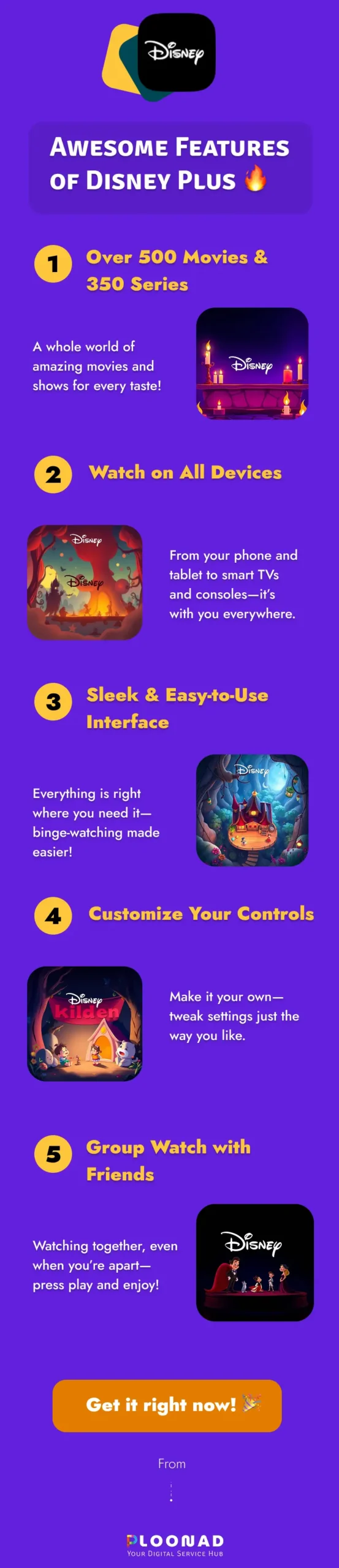 Exceptional Features of Disney Plus - infographic - Ploonad.com